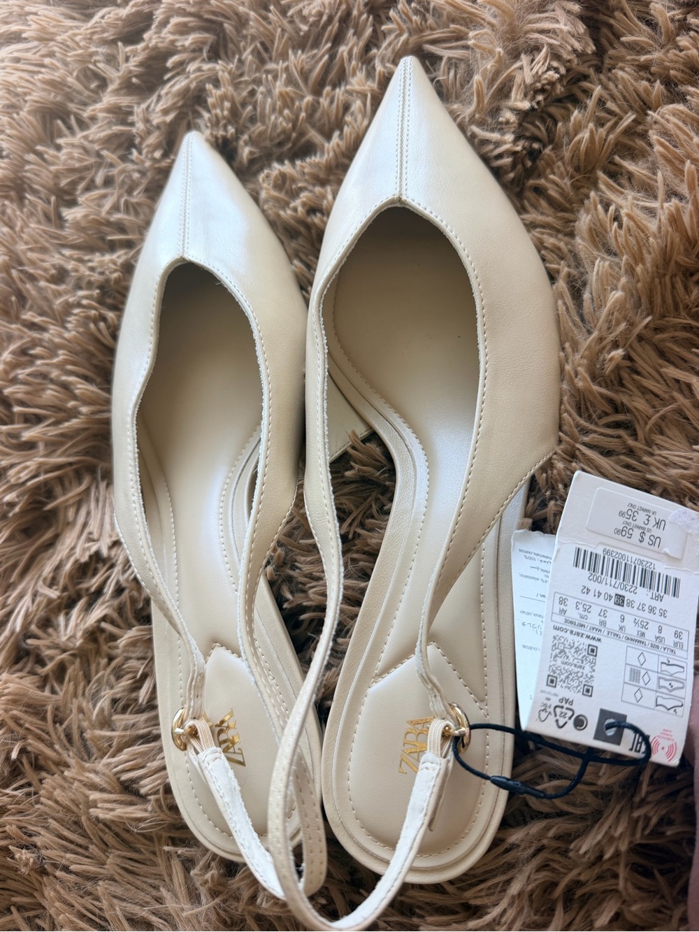 Zara Pointed Toe Slingback Flats in Off-White